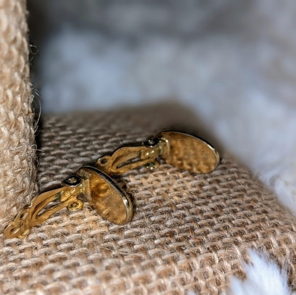 Oval Iridescent Gold Clip On Earrings - Picture 3 of 4
